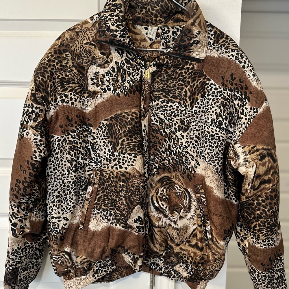 Leopard and Tiger Print Puff Bomber Jacket